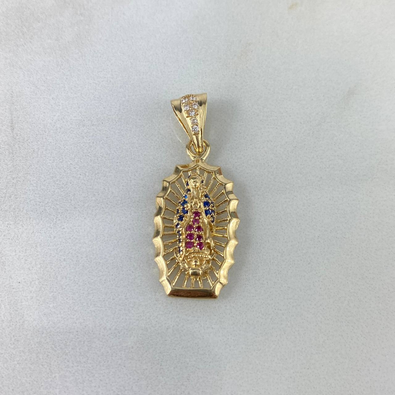 Dije Virgen de Guadalupe 2.9gr / 3.2cm / Circones Blancos-Azules-Fucsias Oro Amarillo