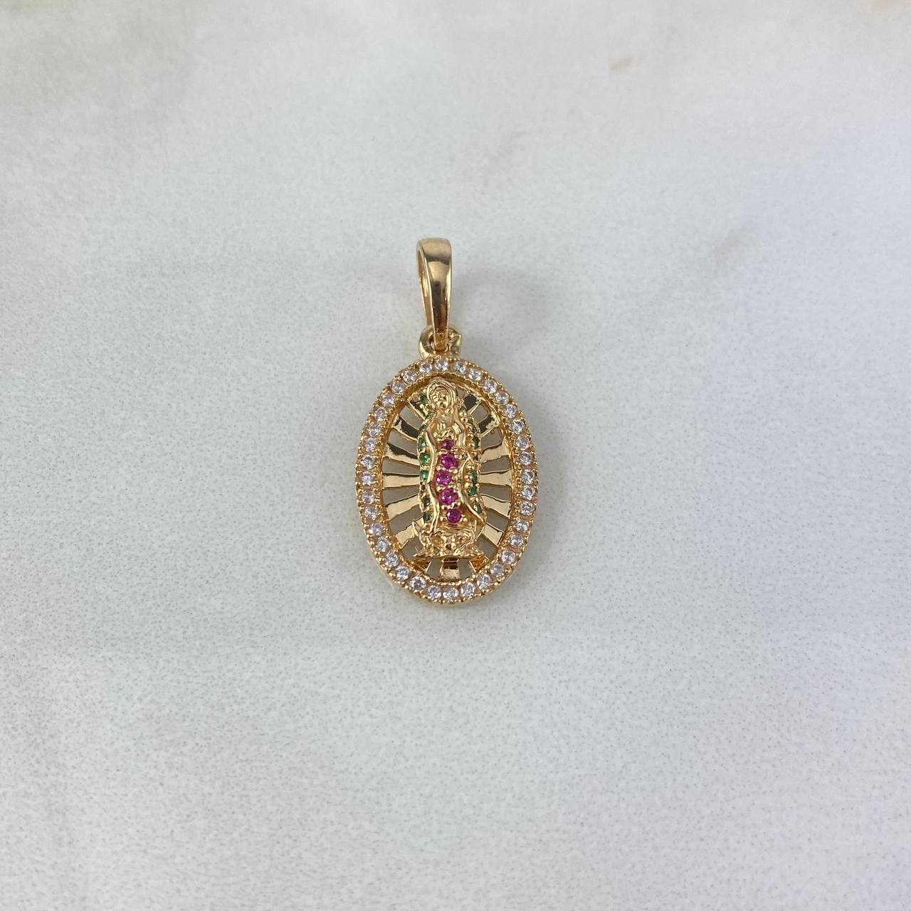 Dije Virgen de Guadalupe 2.45gr / 2.6cm / Circones Blancos-Verdes-Fucsias Oro Amarillo