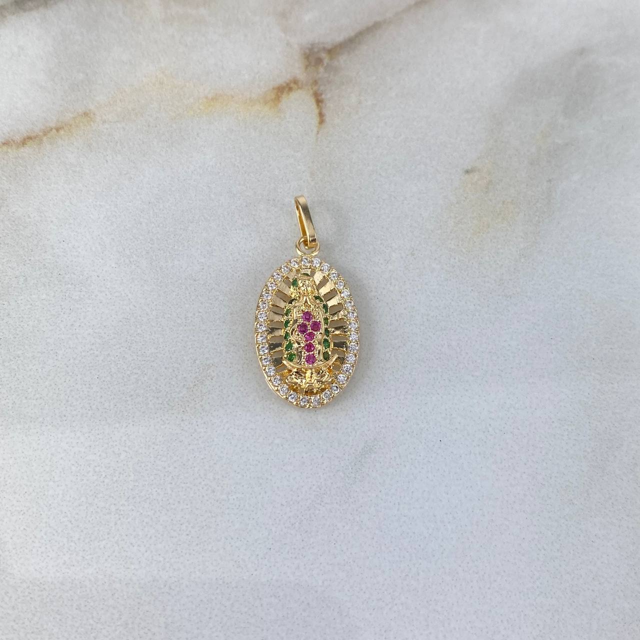 Dije Virgen de Guadalupe 1.9gr / 2.4cm / Circones Blancos-Verdes-Fucsias Oro Amarillo