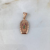 Dije Virgen de Guadalupe 2.8gr / 3.2cm / Circones Blancos-Verdes-Fucsias Oro Rosa