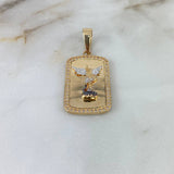 Dije Placa Rectangular San Miguel Arcángel 10.9gr / 4.7cm / Circones Blancos Tres Oros