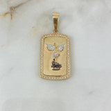 Dije Placa Rectangular San Miguel Arcángel 10.9gr / 4.7cm / Circones Blancos Tres Oros
