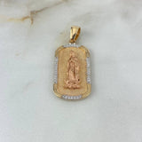 Dije Placa Rectangular Virgen de Guadalupe 7.85gr / 4cm / Circones Blancos Tres Oros