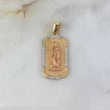 Dije Placa Rectangular Virgen de Guadalupe 7.85gr / 4cm / Circones Blancos Tres Oros