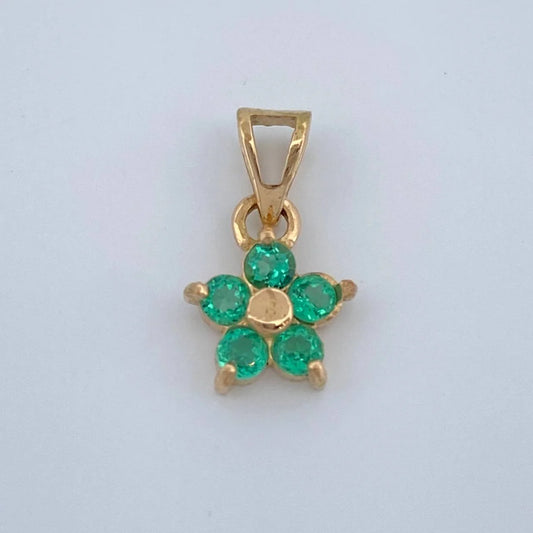Dije Flor 5 Petalos Esmeraldas 0,15Pts 0.55 g / 1.3 cm Oro Amarillo 18K