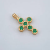 Dije Cruz Esferas Esmeraldas 0.6gr / 1.6cm / Oro Amarillo 18K %