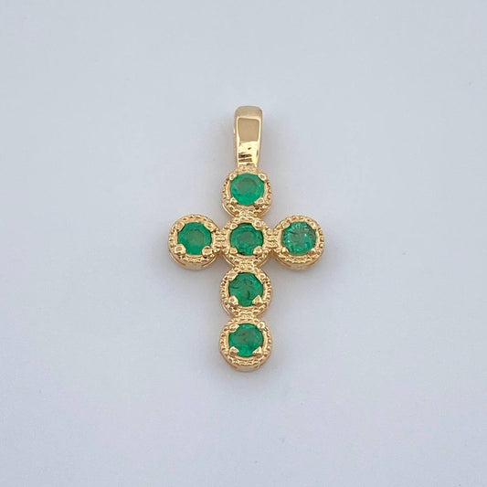 Dije Cruz Esferas Esmeraldas 0.6gr / 1.6cm / Oro Amarillo 18K %