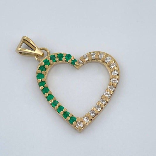 Dije Corazon Grande Esmeraldas Diamantes 1.9gr / 2.5cm / Oro Amarillo 18K %