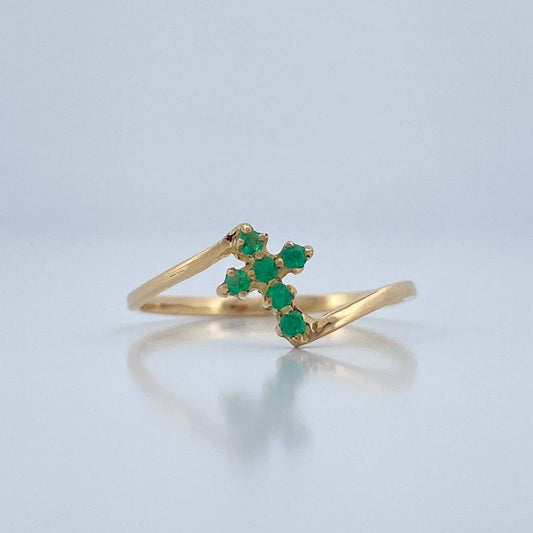 Anillo Cruz Eco Esmeraldas 1gr / T6 3/4 / Oro Amarillo 18K %