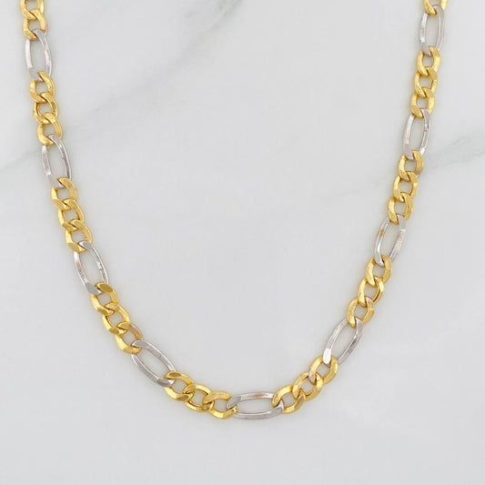 Cadena Figaro 6.3g / 65cm / 3.2mm Dos Oros Amarillo Blanco 18K