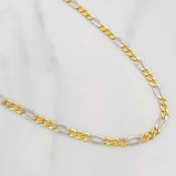 Cadena Figaro 6.3g / 65cm / 3.2mm Dos Oros Amarillo Blanco 18K