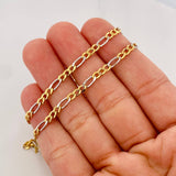 Cadena Figaro 6.3g / 65cm / 3.2mm Dos Oros Amarillo Blanco 18K