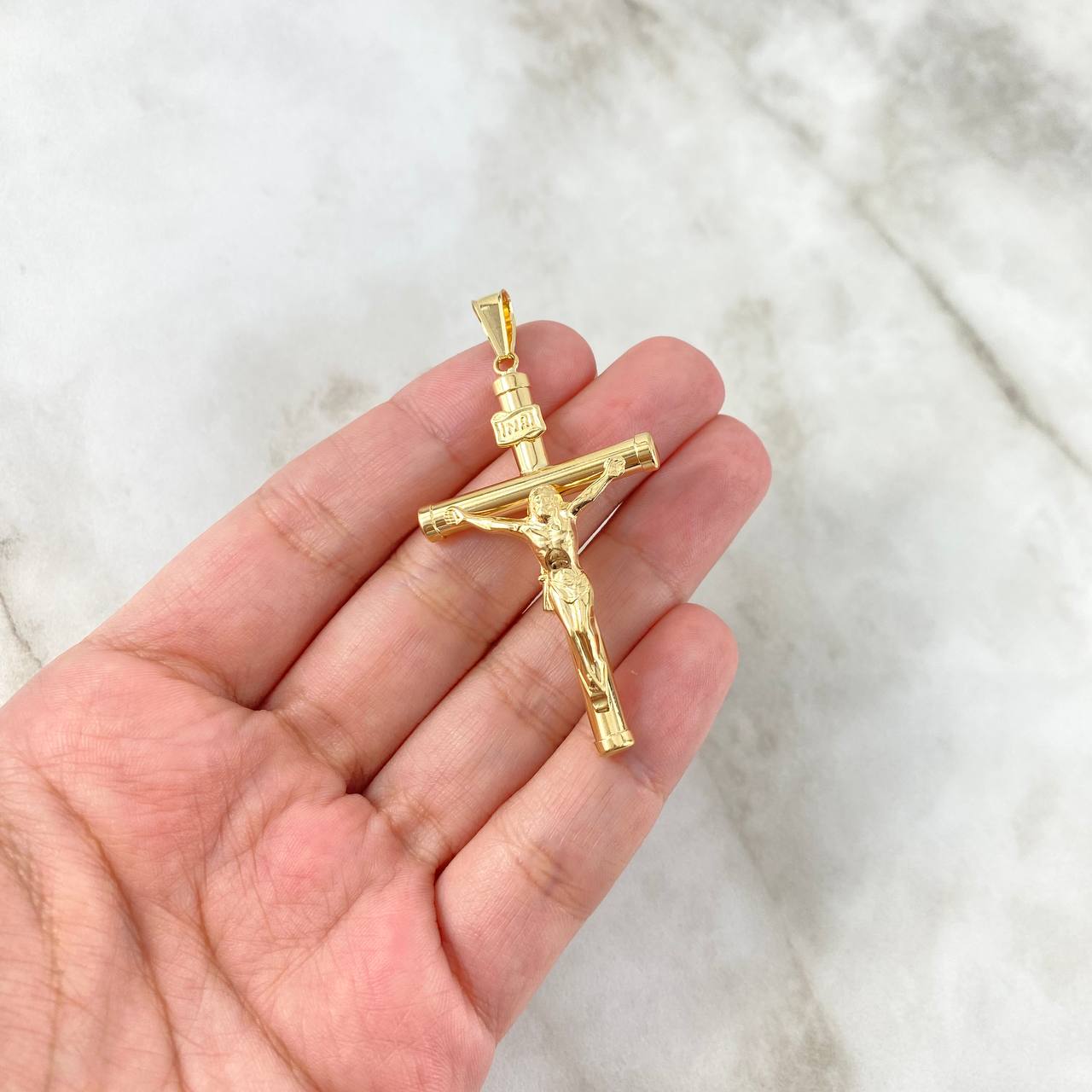 Dije Cruz Cristo 3gr / 5.8cm / Baston Liso Oro Amarillo