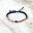 Pulsera Negra Retazo Rustico 2.6gr / 6mm-5mm Bolas Diamantadas 6 und Oro Rosa *