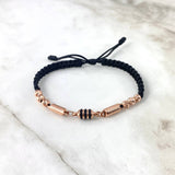 Pulsera Negra Retazo Rustico 2.6gr / 6mm-5mm Bolas Diamantadas 6 und Oro Rosa *