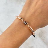 Pulsera Negra Retazo Rustico 2.6gr / 6mm-5mm Bolas Diamantadas 6 und Oro Rosa *
