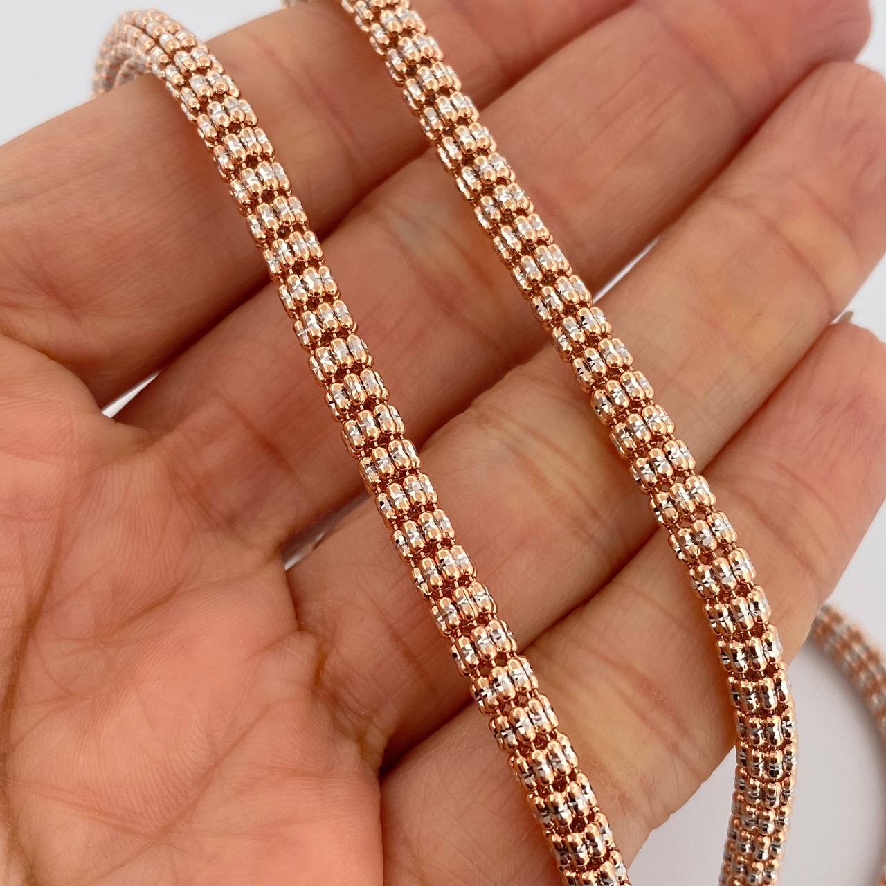 Cadena Ice 35.3gr / 66.5cm / 4.4mm Dos Oros Blanco Rosa +4 14K Italy &