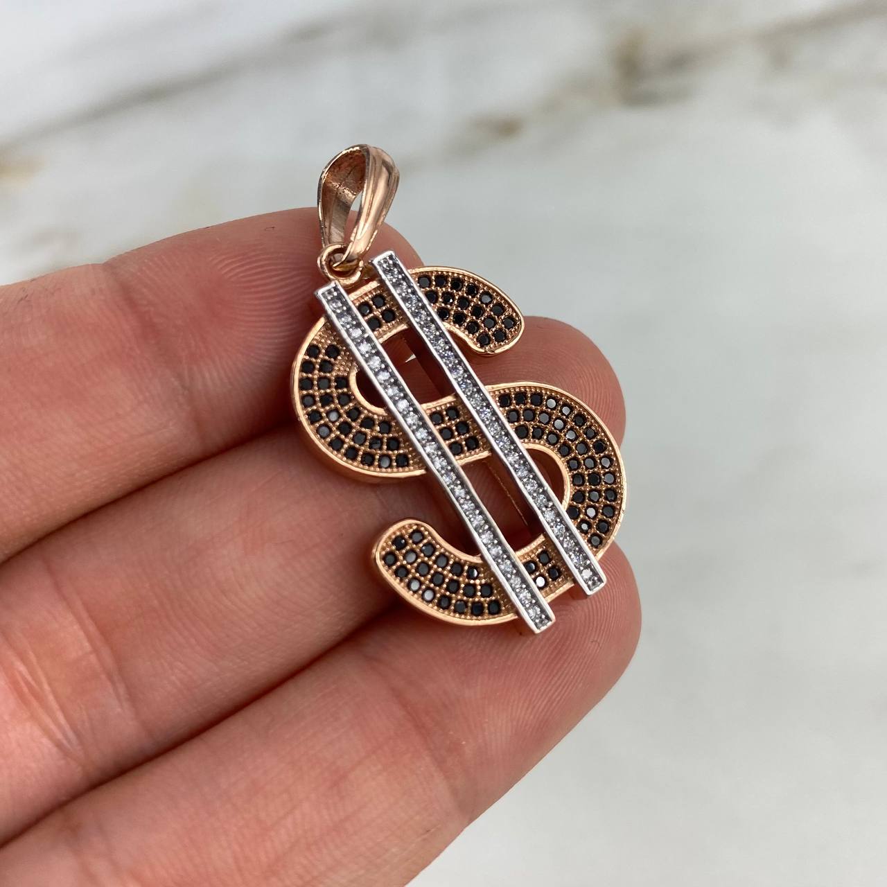 Dije Dólar 6.4gr / 4cm / Circones Blancos-Negros Dos Oros Blanco Rosa (Oferta)