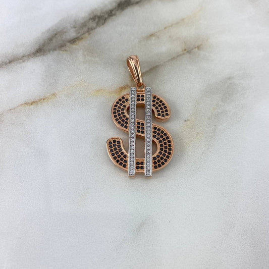 Dije Dólar 6.4gr / 4cm / Circones Blancos-Negros Dos Oros Blanco Rosa (Oferta)