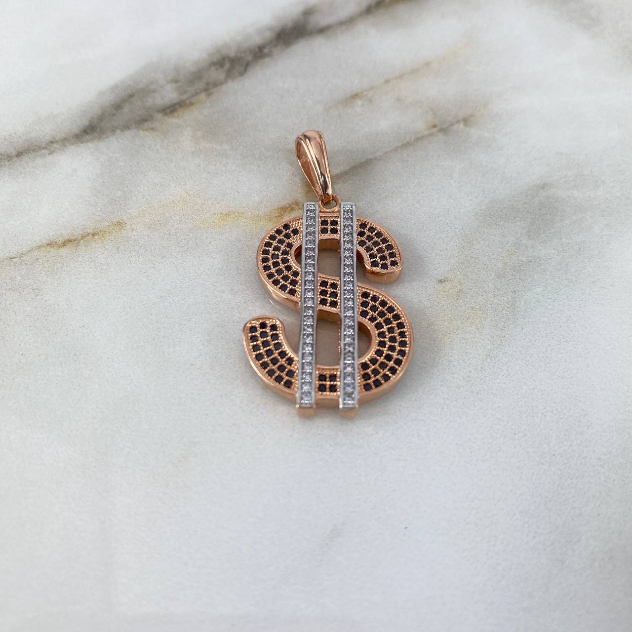 Dije Dólar 6.4gr / 4cm / Circones Blancos-Negros Dos Oros Blanco Rosa (Oferta)