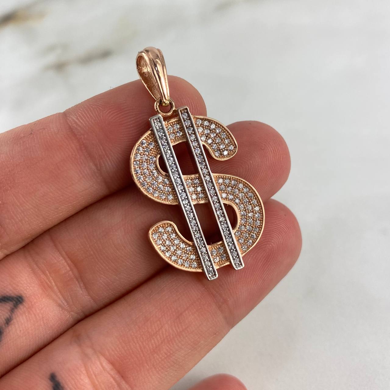 Dije Dólar 6.4gr / 4cm / Circones Blancos Dos Oros Blanco Rosa