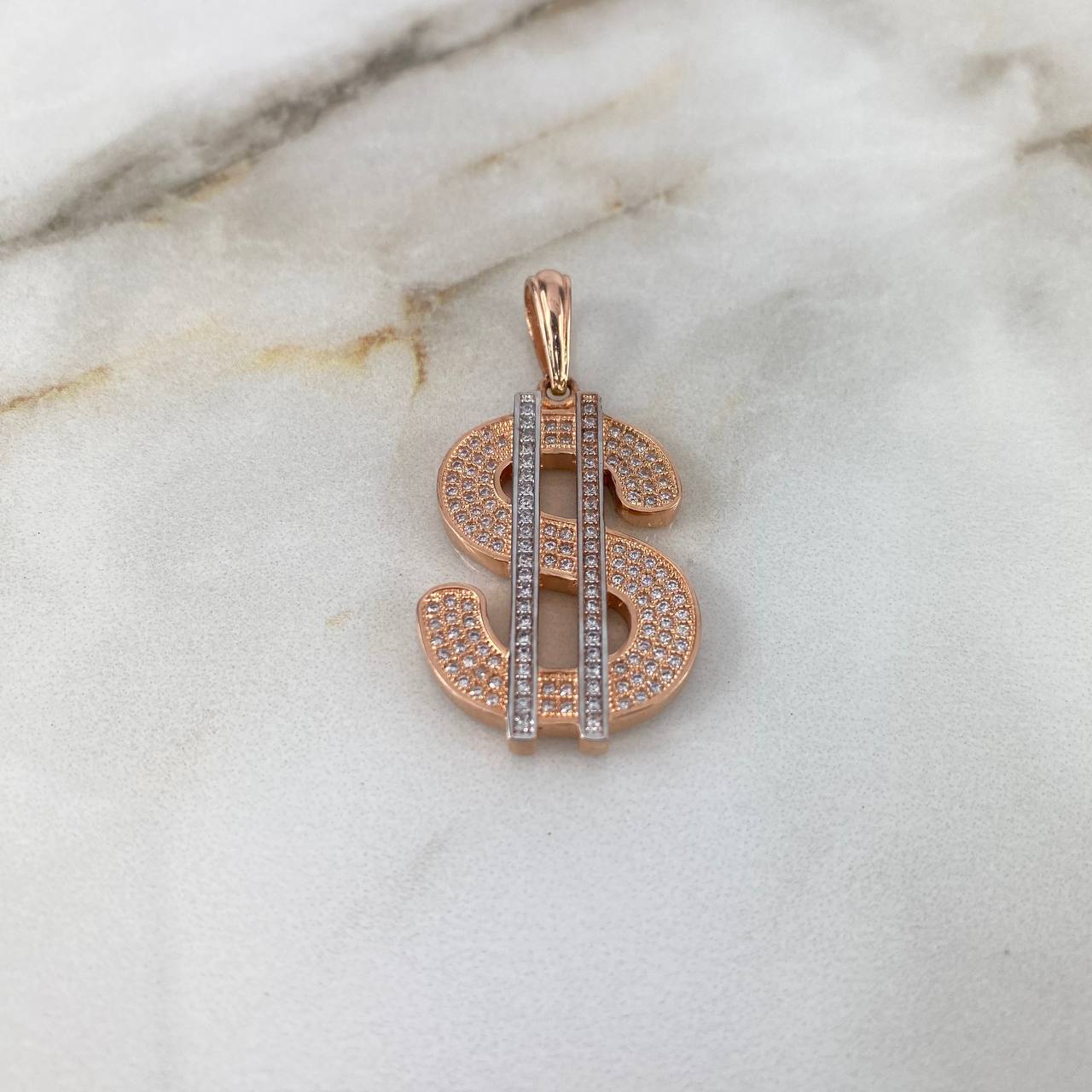 Dije Dólar 6.4gr / 4cm / Circones Blancos Dos Oros Blanco Rosa