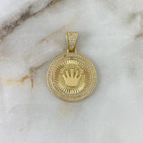 Dije Placa Circular Corona RX 7.65gr / 3.7cm / Circones Blancos Oro Amarillo