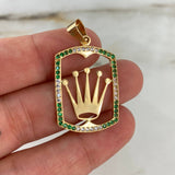 Dije Marco Rectangular Corona RX 3.4gr / 3.8cm / Circones Blancos-Verdes Oro Amarillo