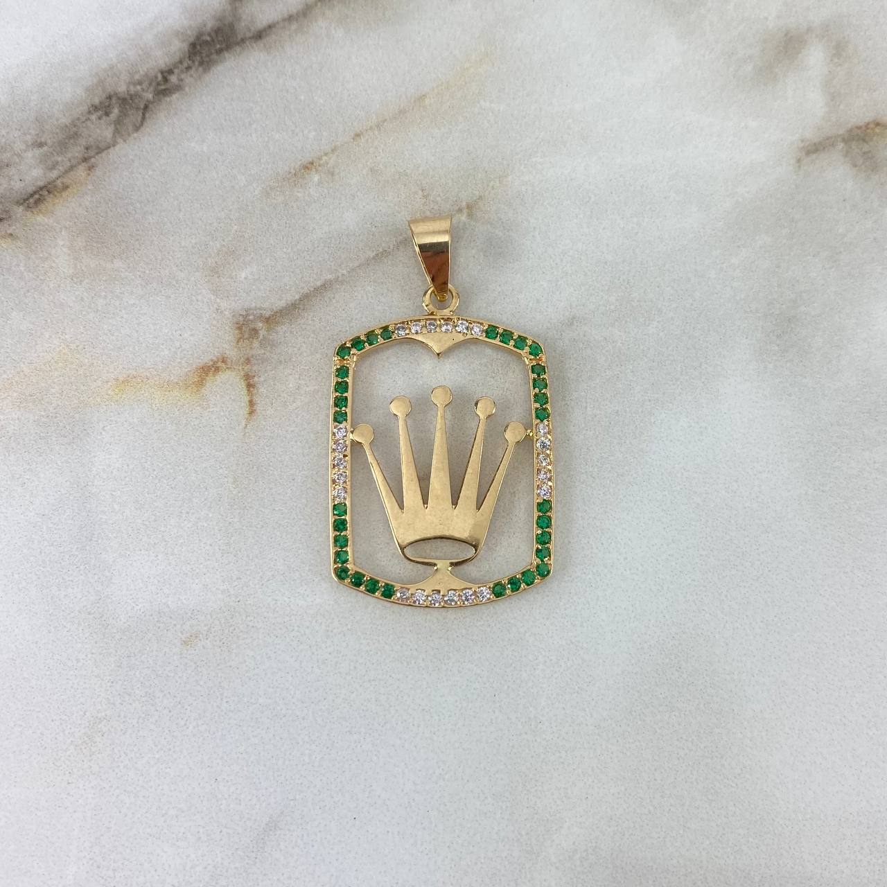 Dije Marco Rectangular Corona RX 3.4gr / 3.8cm / Circones Blancos-Verdes Oro Amarillo