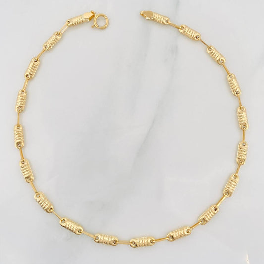 Tobillera Rustica Cilindro Rayado 3.8g / 25cm / 3.1mm Oro Amarillo 18K
