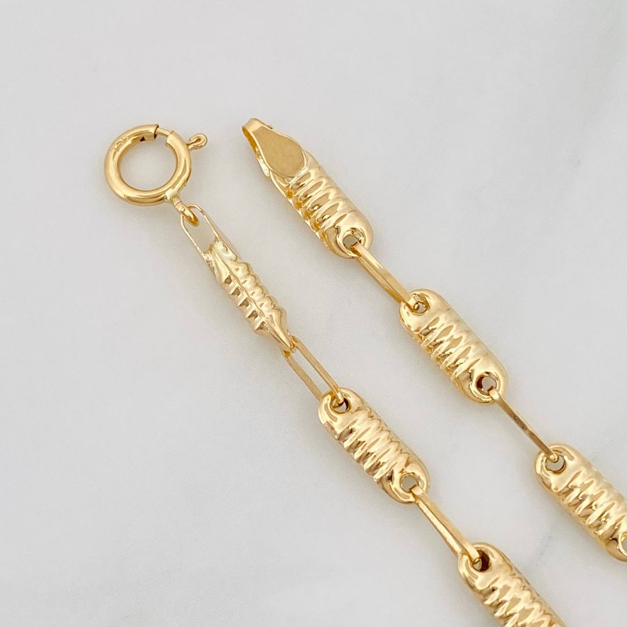 Tobillera Rustica Cilindro Rayado 3.7g / 25cm / 3.1mm Oro Amarillo 18K