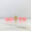 Pulsera Rosada Hamsa Floreada 2.2gr / 4mm Bolas Diamantadas 2 und Circones Blancos Verdes Oro Amarillo *
