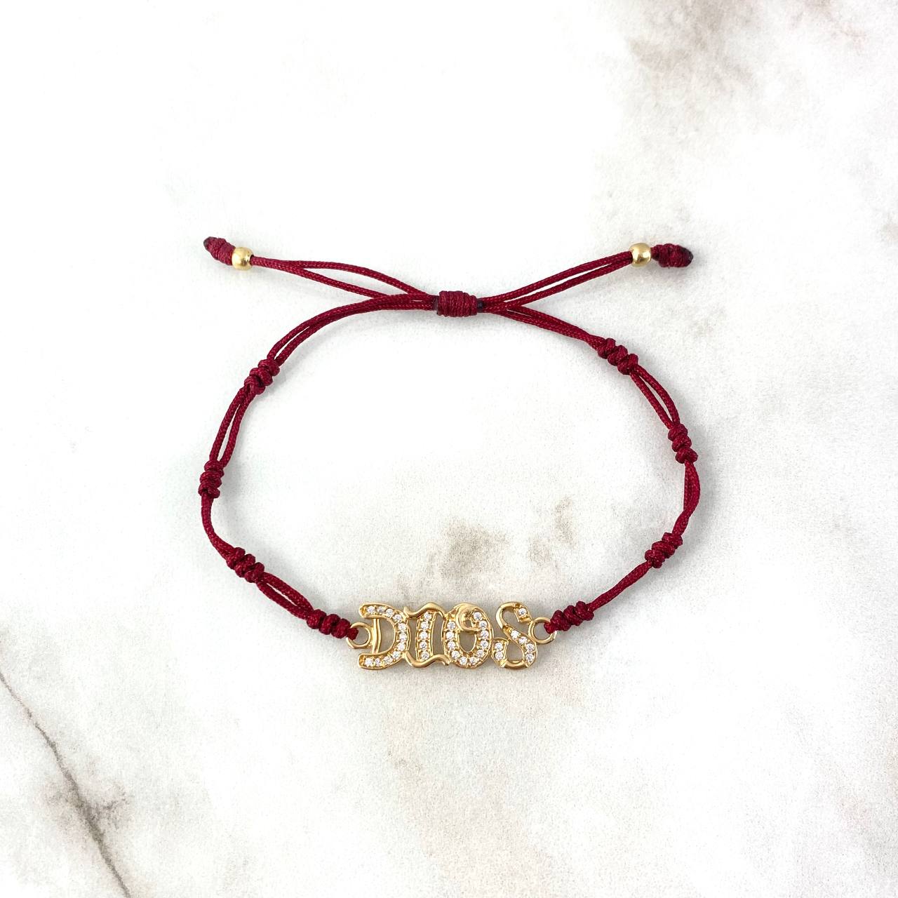 Pulsera Vino Tinto Dios 1.75gr / 3mm Bolas Lisas 2 und Circones Blancos Oro Amarillo *