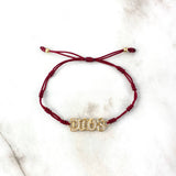 Pulsera Vino Tinto Dios 1.75gr / 3mm Bolas Lisas 2 und Circones Blancos Oro Amarillo *