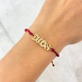 Pulsera Vino Tinto Dios 1.75gr / 3mm Bolas Lisas 2 und Circones Blancos Oro Amarillo *
