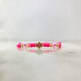 Pulsera Rosa Hamsa Tridimensional 1.4gr / 4mm Bolas Diamantadas 4 und Circones Fucsias Oro Amarillo *