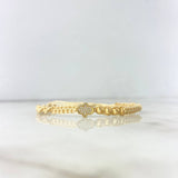 Pulsera Beige Hamsa Tridimensional 1.45gr / 4mm Bolas Diamantadas 4 und Circones Blancos Oro Amarillo *