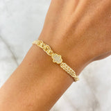 Pulsera Beige Hamsa Tridimensional 1.45gr / 4mm Bolas Diamantadas 4 und Circones Blancos Oro Amarillo *