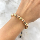 Pulsera Negra Trio Bolas de Fuego 10.4gr / 8mm-4mm Bolas Diamantadas Lisas 18 und Circones Negros Dos Oros Amarillo Rosa *