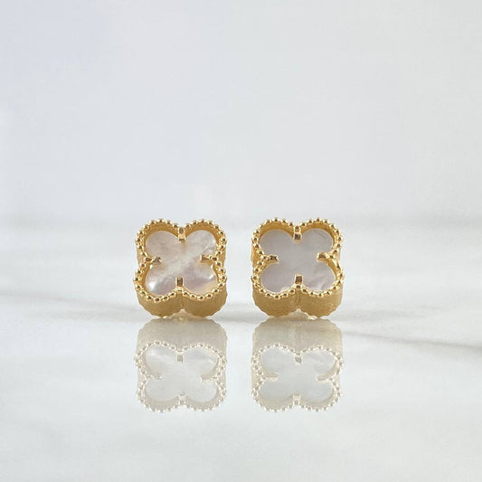 Topos Treból VCyA 2.55gr / 8mm Nacar Blanco - Borde Punteado Mate Oro Amarillo Nac.Esp. 18K