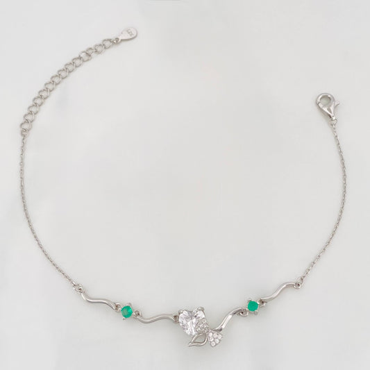 Pulso Corazon Moño Esmeralda 2.95 g / 22 cm / 1 mm Plata Rodinada 925