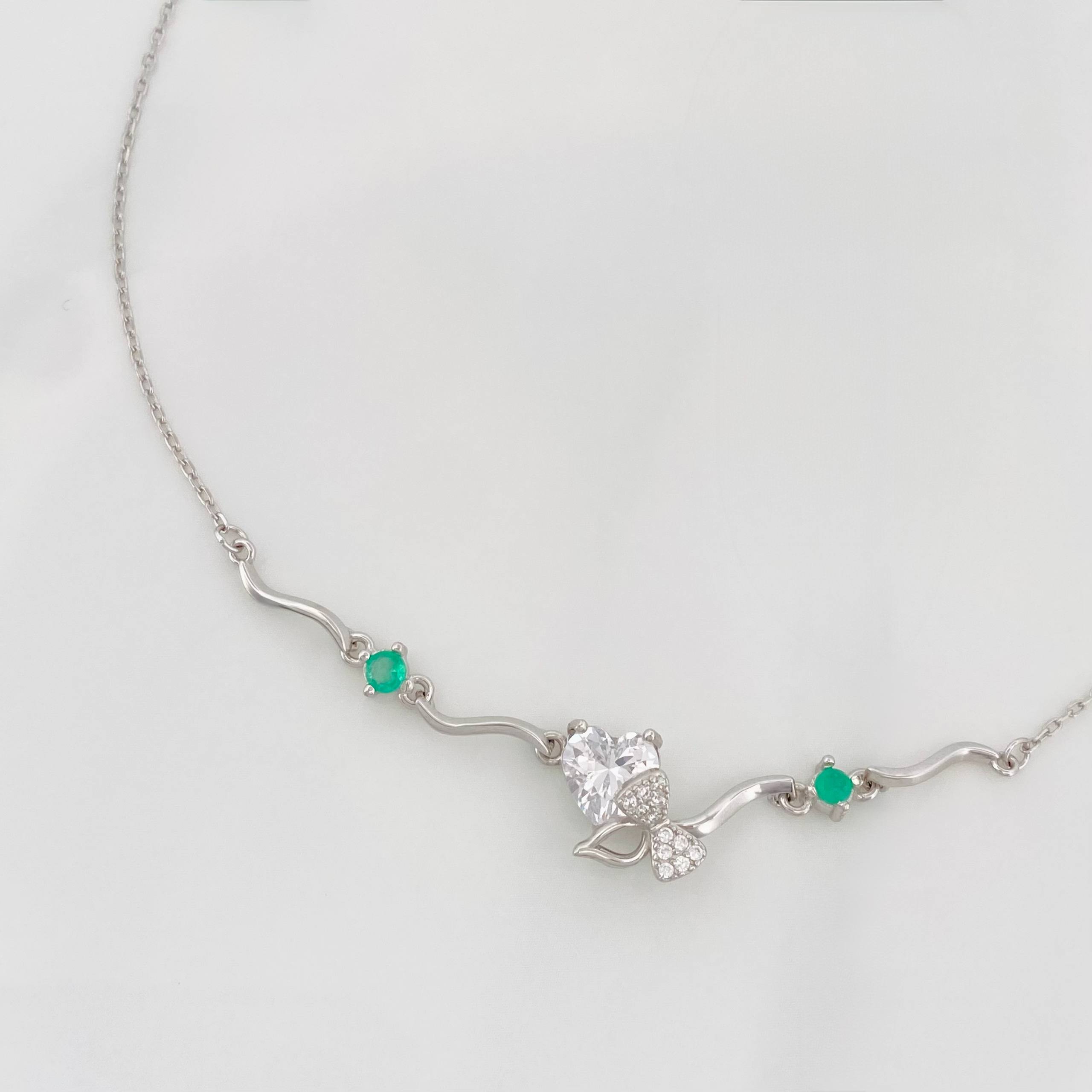 Pulso Corazon Moño Esmeralda 3 g / 22 cm / 1 mm Plata Rodinada 925