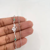 Pulso Corazon Moños Esmeralda 2.95 g / 22 cm / 1 mm Plata Rodinada 925