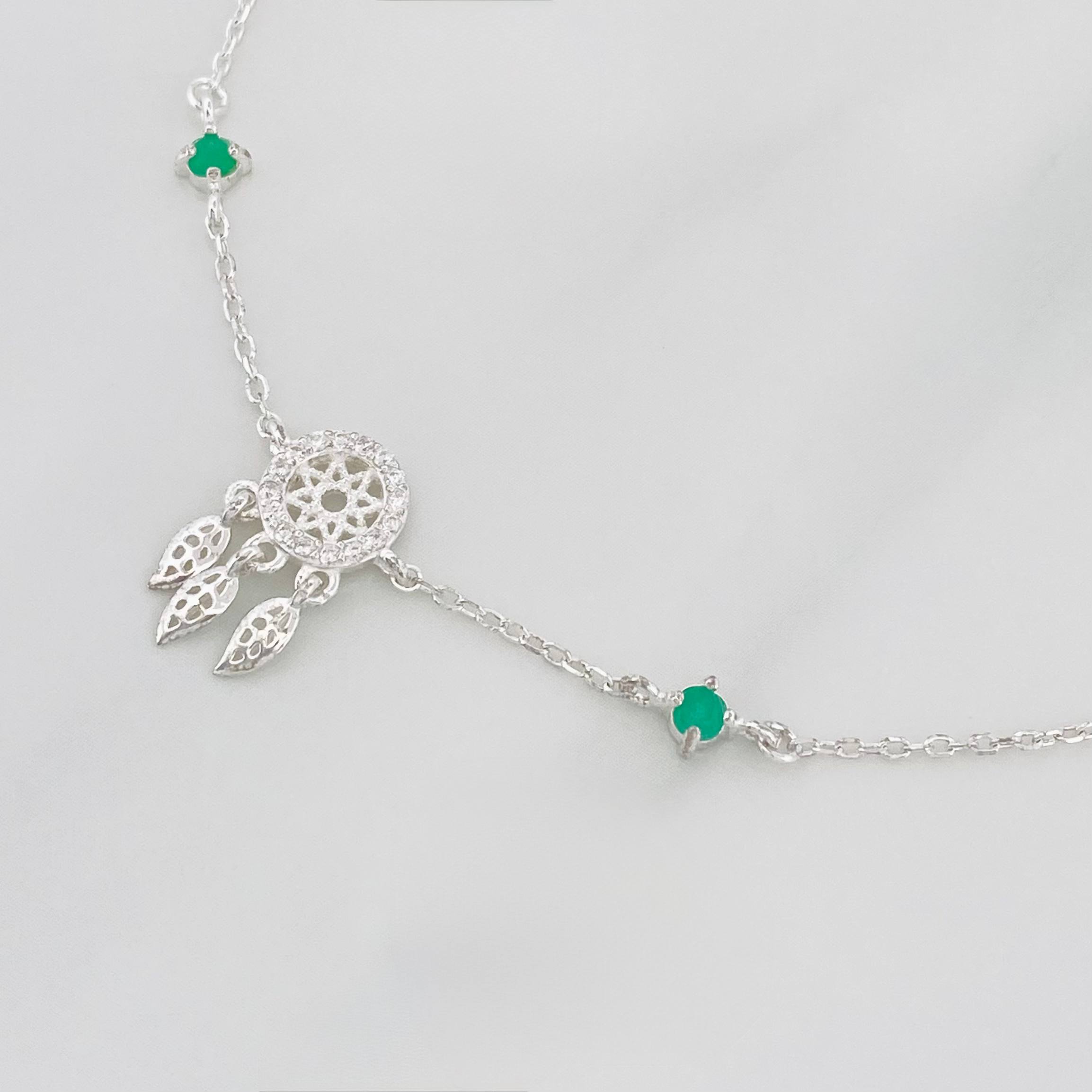 Pulso Atrapa Sueños Esmeralda 1.8 g / 20 cm / 1 mm Plata Rodinada 925