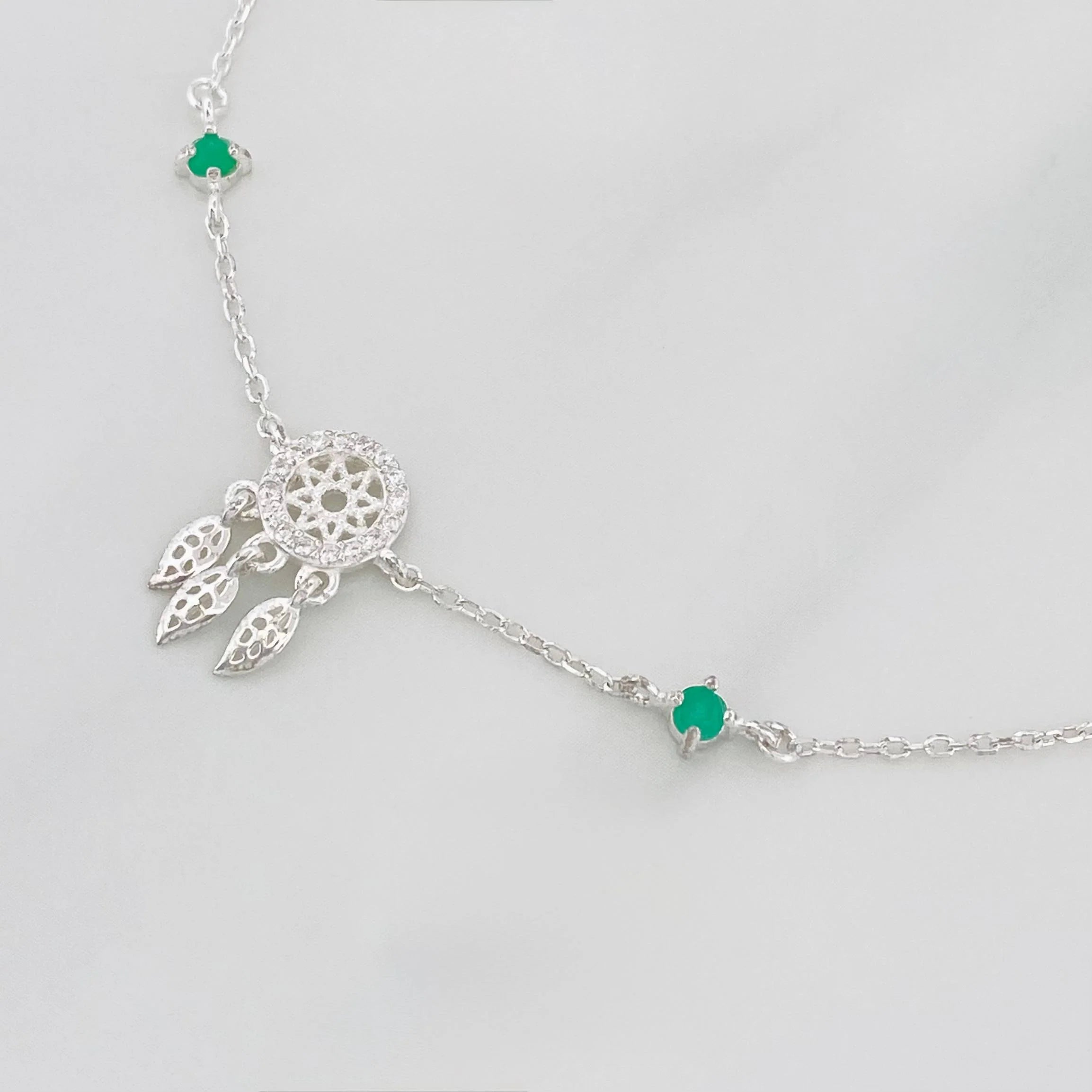 Pulso Atrapa Sueños Esmeralda 1.8 g / 20 cm / 1 mm Plata 925