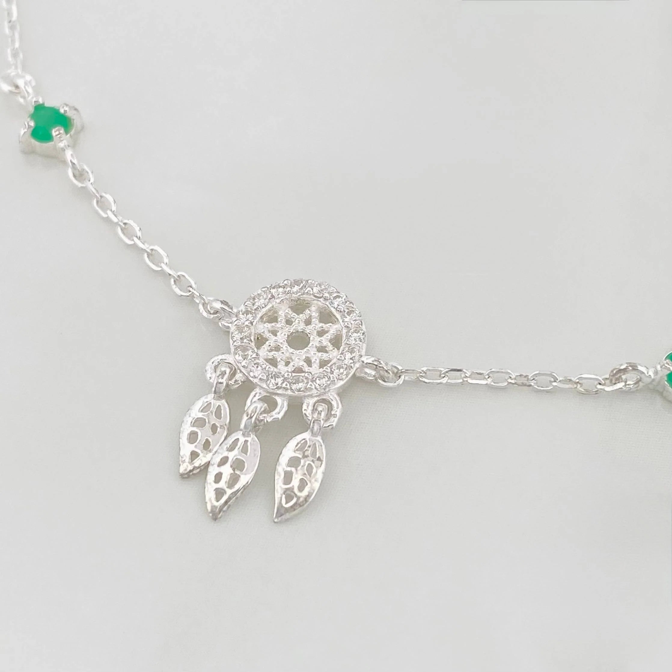 Pulso Atrapa Sueños Esmeralda 1.8 g / 20 cm / 1 mm Plata 925