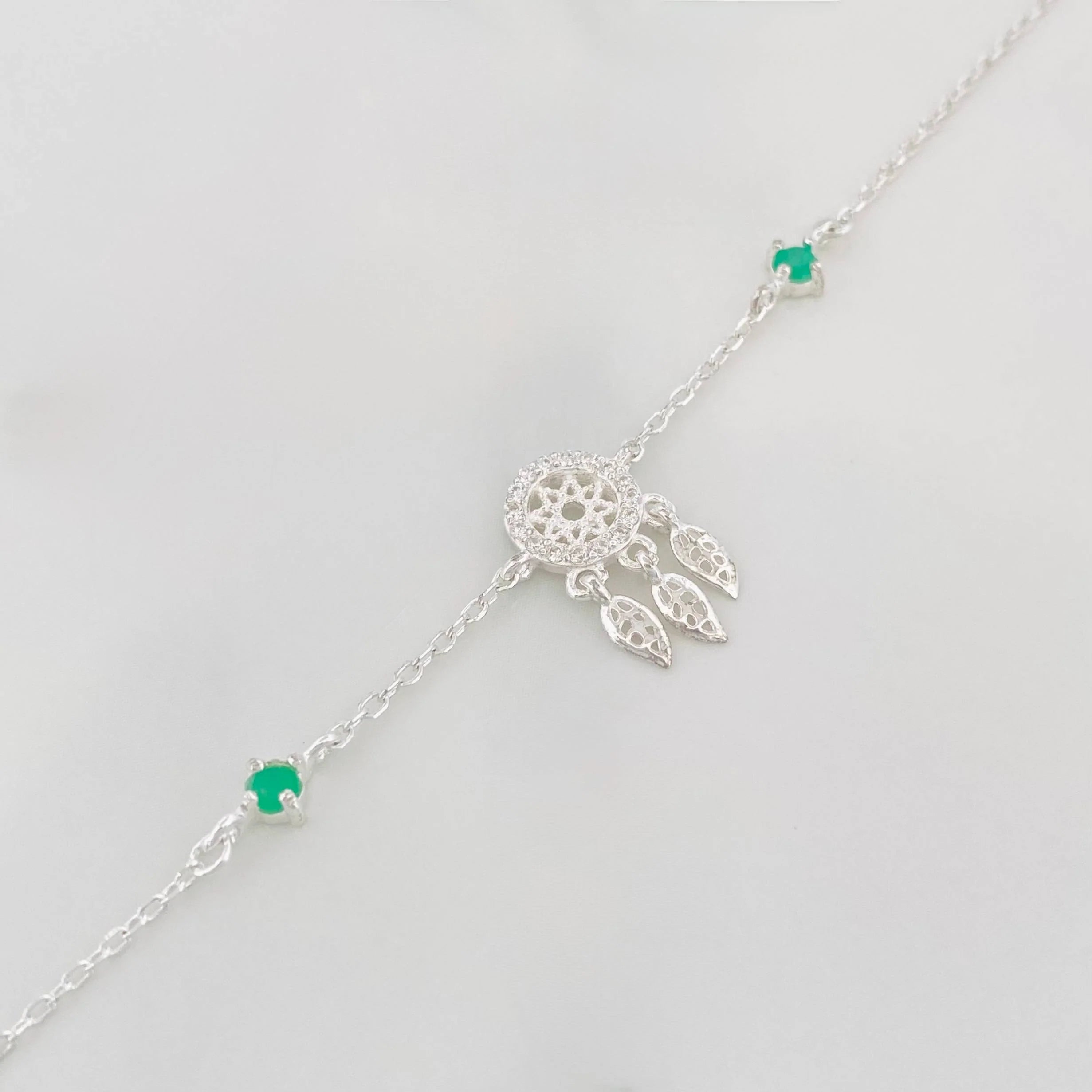 Pulso Atrapa Sueños Esmeralda 1.8 g / 20 cm / 1 mm Plata 925