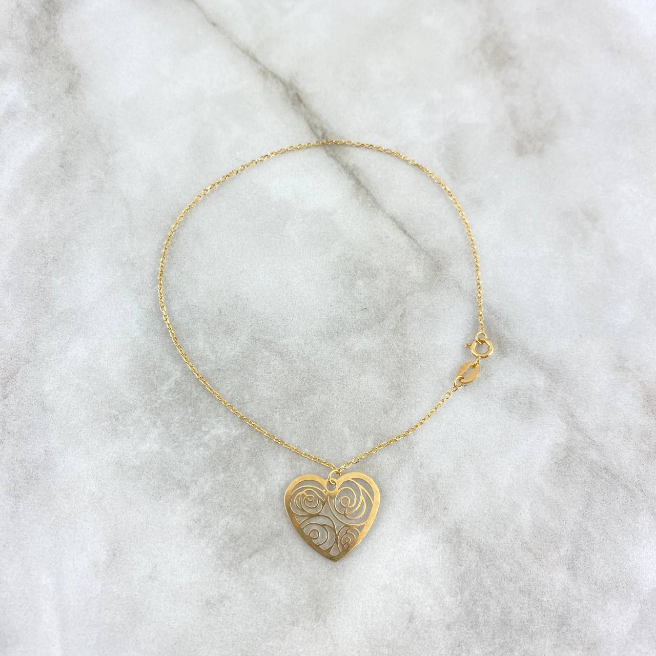 Pulso Aro Seguido 0.9gr / 19cm / 0.5mm Dije Corazon Oro Amarillo +4 *