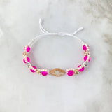 Pulsera Blanca Trebol VCyA Nacar Blanco 2.4gr / 1.6cm / 5mm Bolas Diamantadas 6 und Tres Oros +4 *