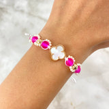 Pulsera Blanca Trebol VCyA Nacar Blanco 2.4gr / 1.6cm / 5mm Bolas Diamantadas 6 und Tres Oros +4 *